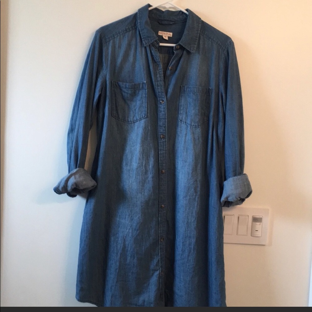Denim Button-down Dress w/Pockets